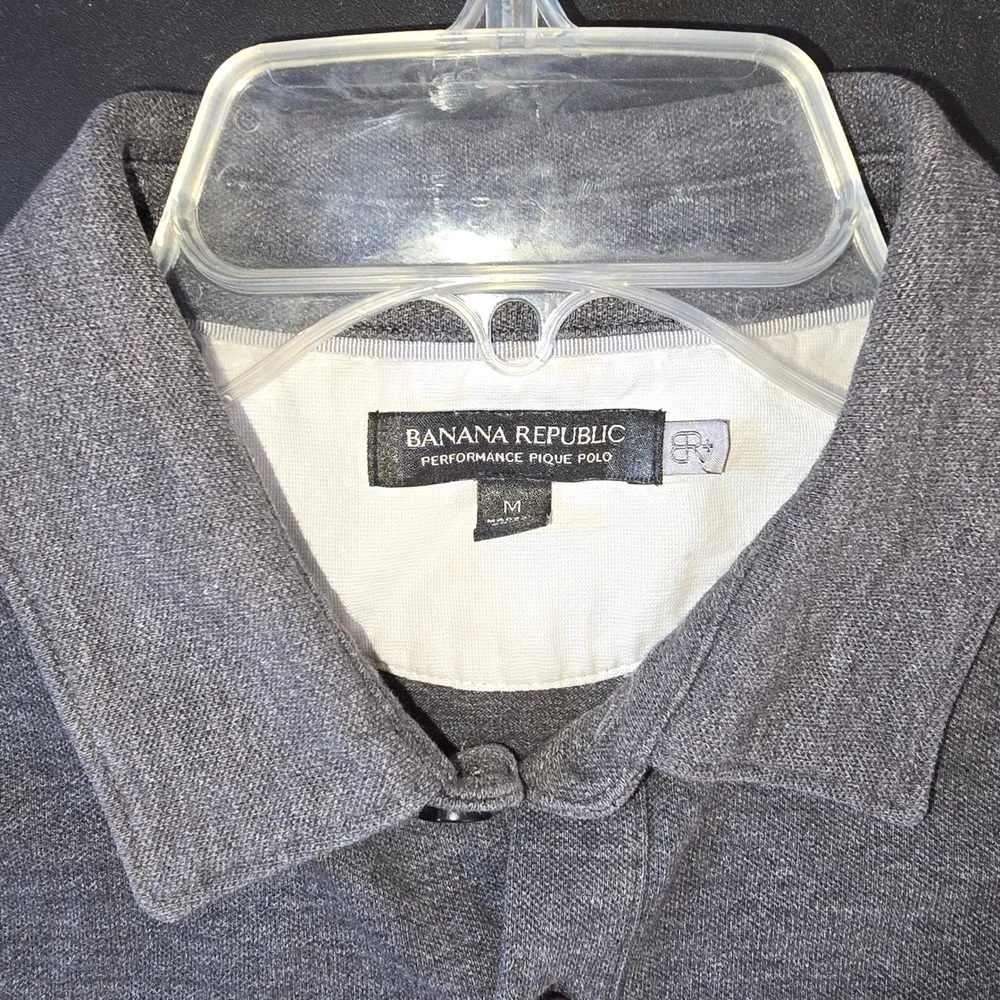 Banana Republic Mens Performance Pique Polo Shirt Gray Short Sleeve Pocket M